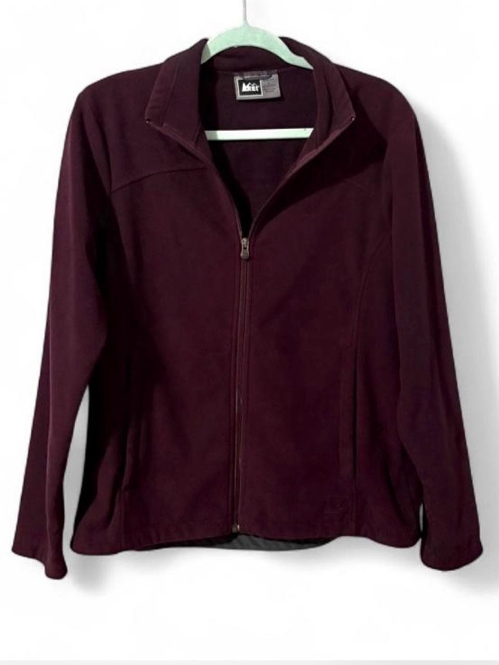 REI Womens Large Burgundy Plum Full Zip Fleece Jacket Zip Pockets